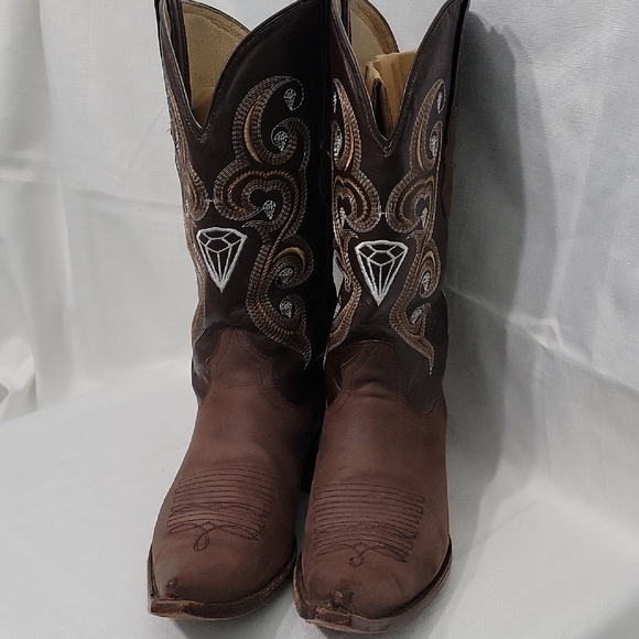 White Diamonds Brown Western Cowboy Boots with Embroidery Size 10.5 main image 16